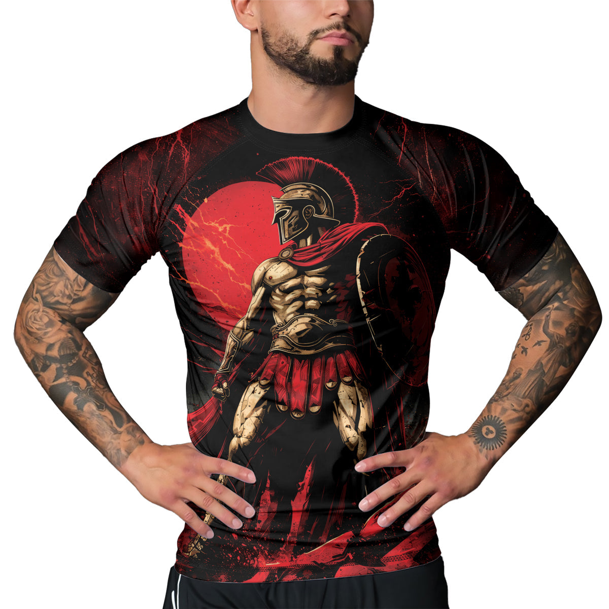 Rashninja Spartan Red Crest Men's Short Sleeve Rash Guard