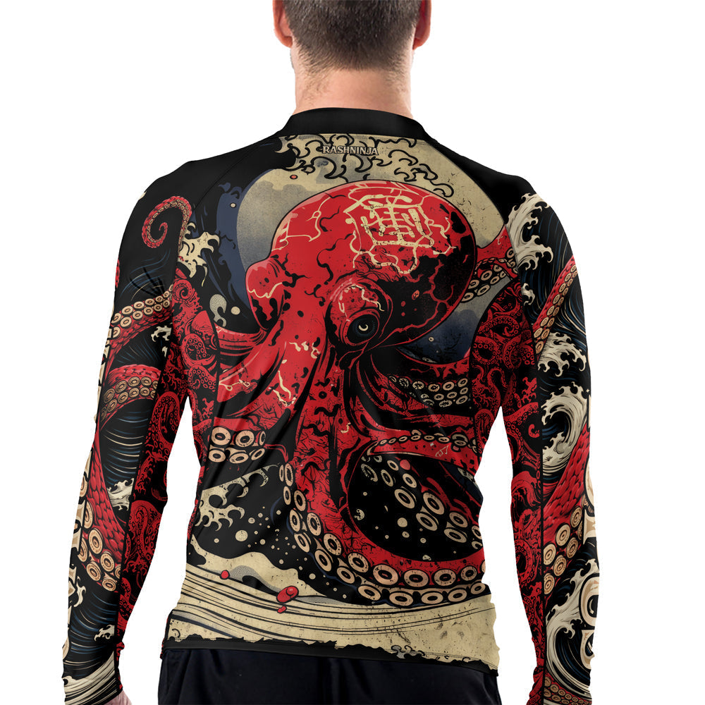 Rashninja Octopus Deep Sea Red Men's Long Sleeve Rash Guard