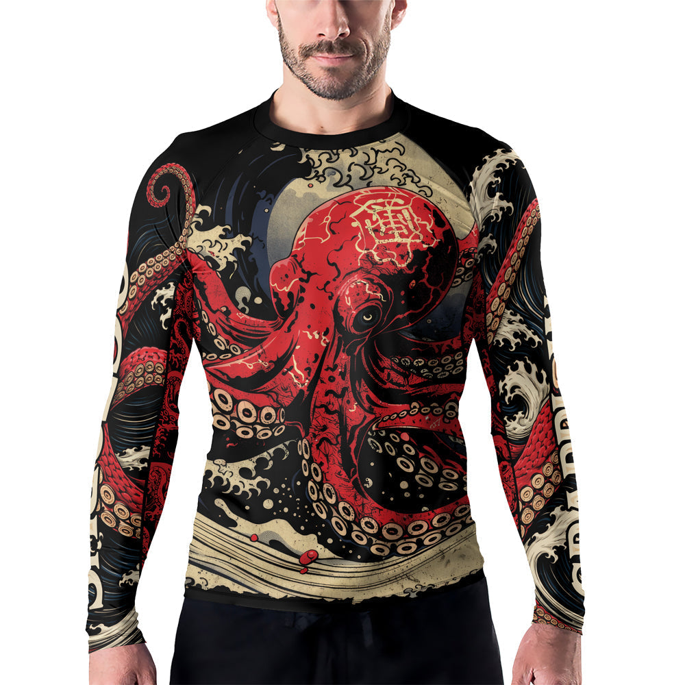 Rashninja Octopus Deep Sea Red Men's Long Sleeve Rash Guard