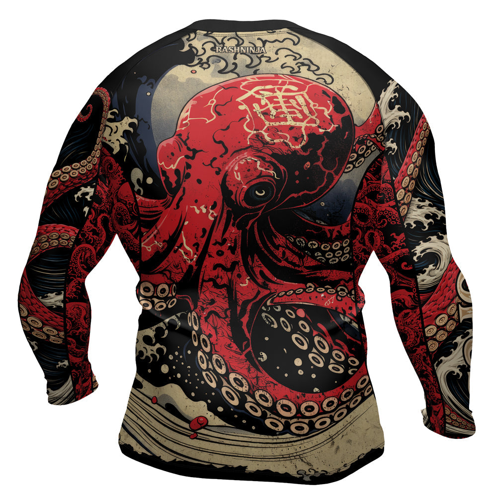 Rashninja Octopus Deep Sea Red Men's Long Sleeve Rash Guard