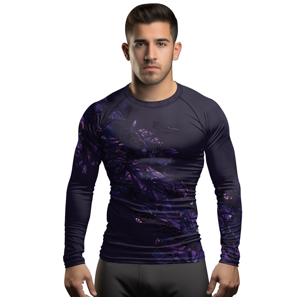 Rashninja Cyber Storm Marble Purple Men's Long Sleeve Rash Guard