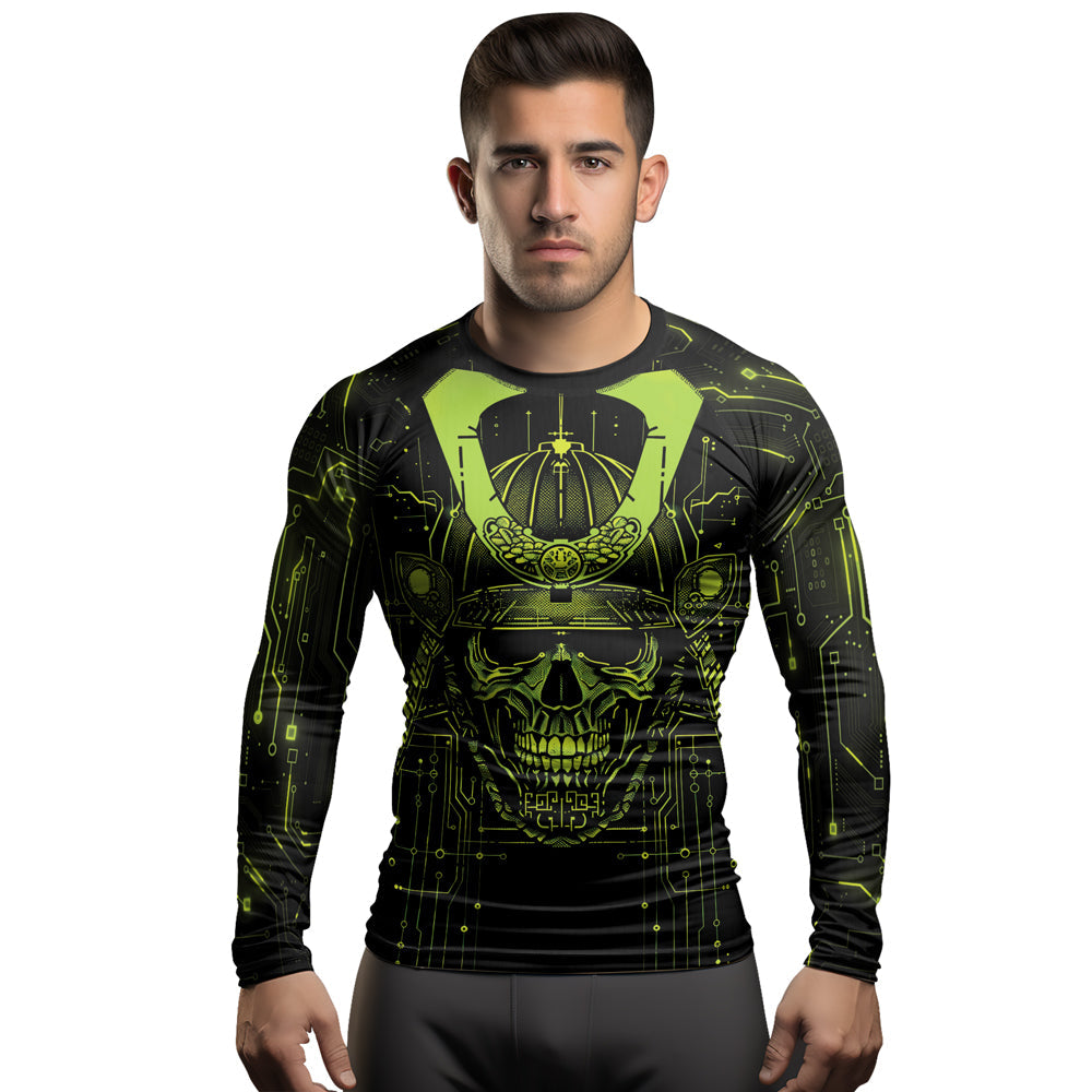 Rashninja Cyber Samurai Circuit Green Men's Long Sleeve Rash Guard