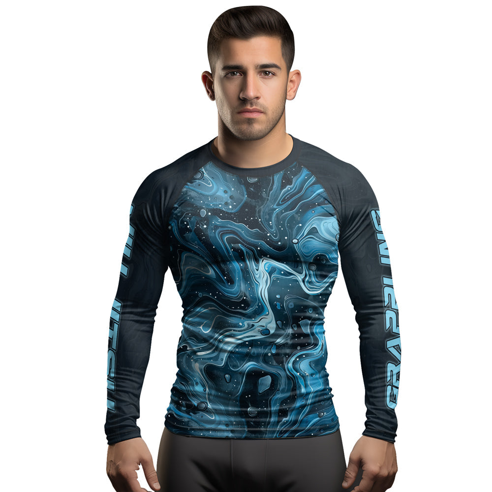 Rashninja Cyber Storm Turquoise Men's Long Sleeve Rash Guard