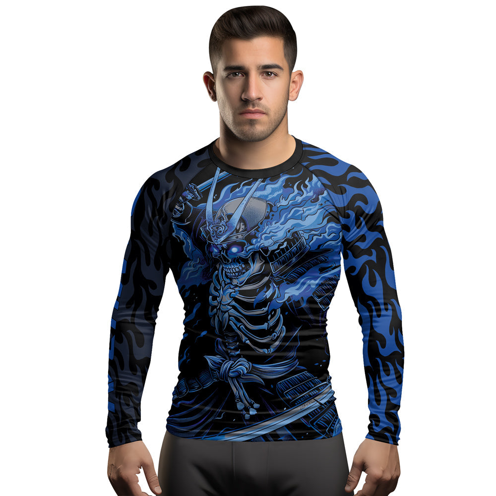 Rashninja Samurai Skull Flame Men's Long Sleeve Rash Guard