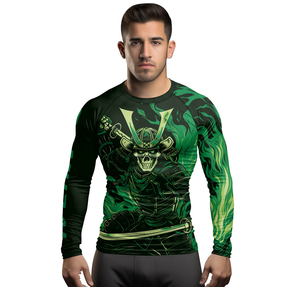 Rashninja Samurai Skull Flames Men's Long Sleeve Rash Guard