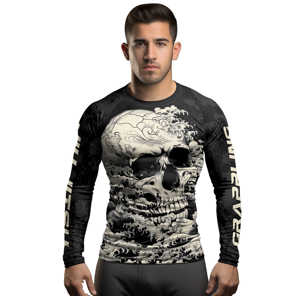 Rashninja Halloween Skull Wave Men's Long Sleeve Rash Guard