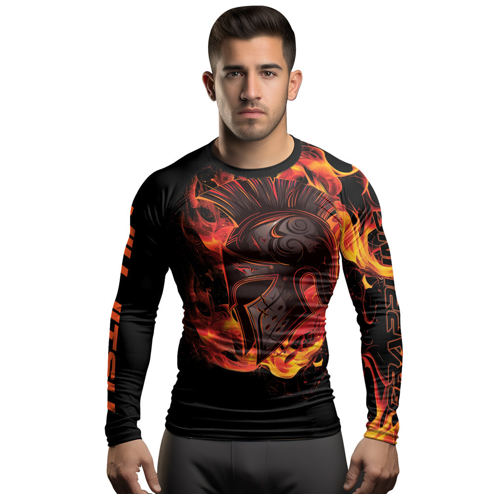 Rashninja Spartan Flame Helm Men's Long Sleeve Rash Guard