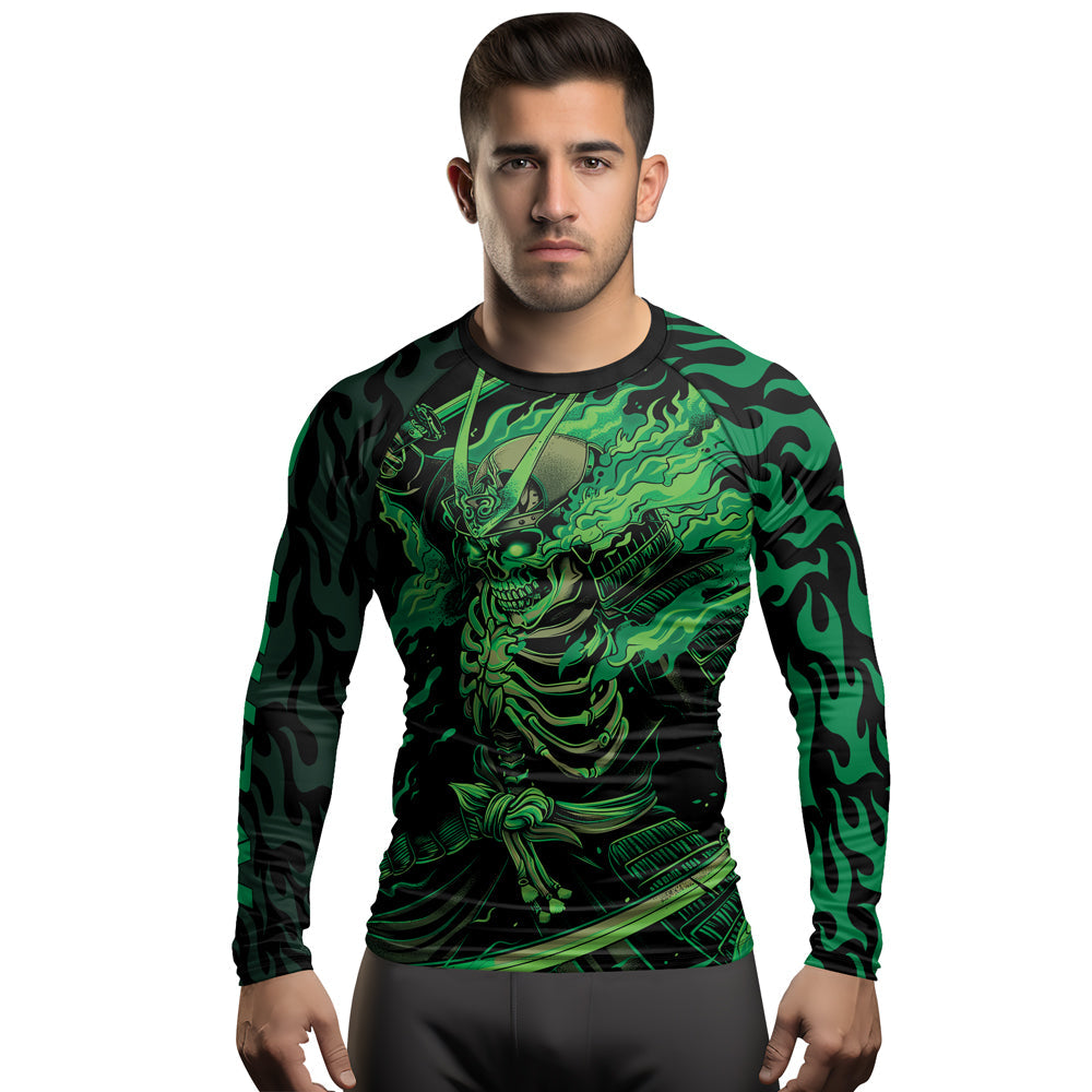 Rashninja Samurai Skull Flame Men's Long Sleeve Rash Guard