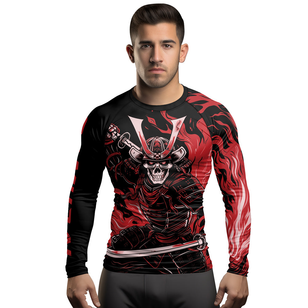 Rashninja Samurai Skull Flames Men's Long Sleeve Rash Guard