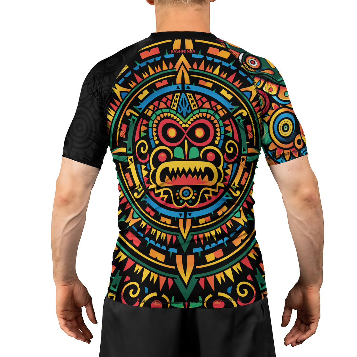 Rashninja Aztec Mask Rainbow Men's Short Sleeve Rash Guard