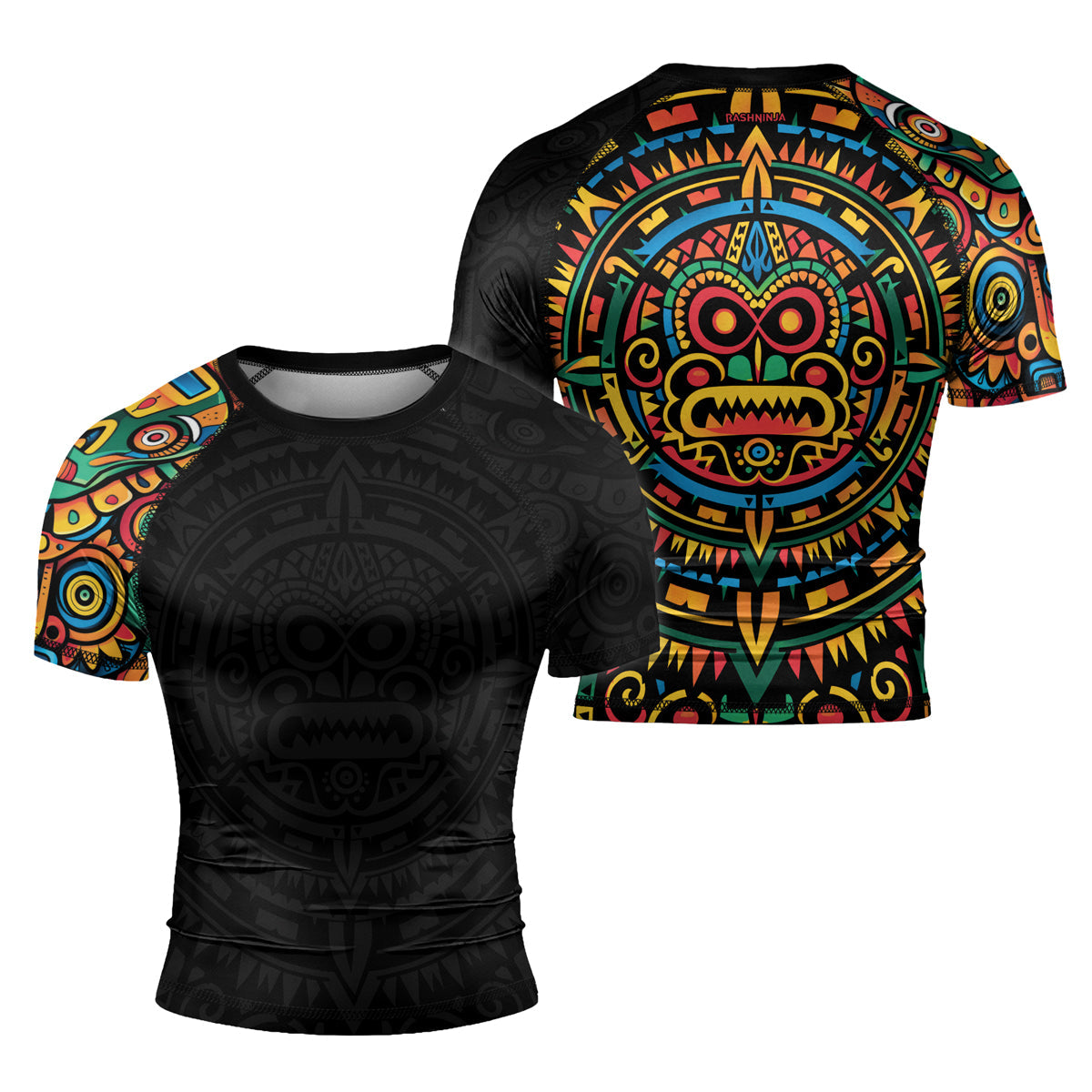 Rashninja Aztec Mask Rainbow Men's Short Sleeve Rash Guard