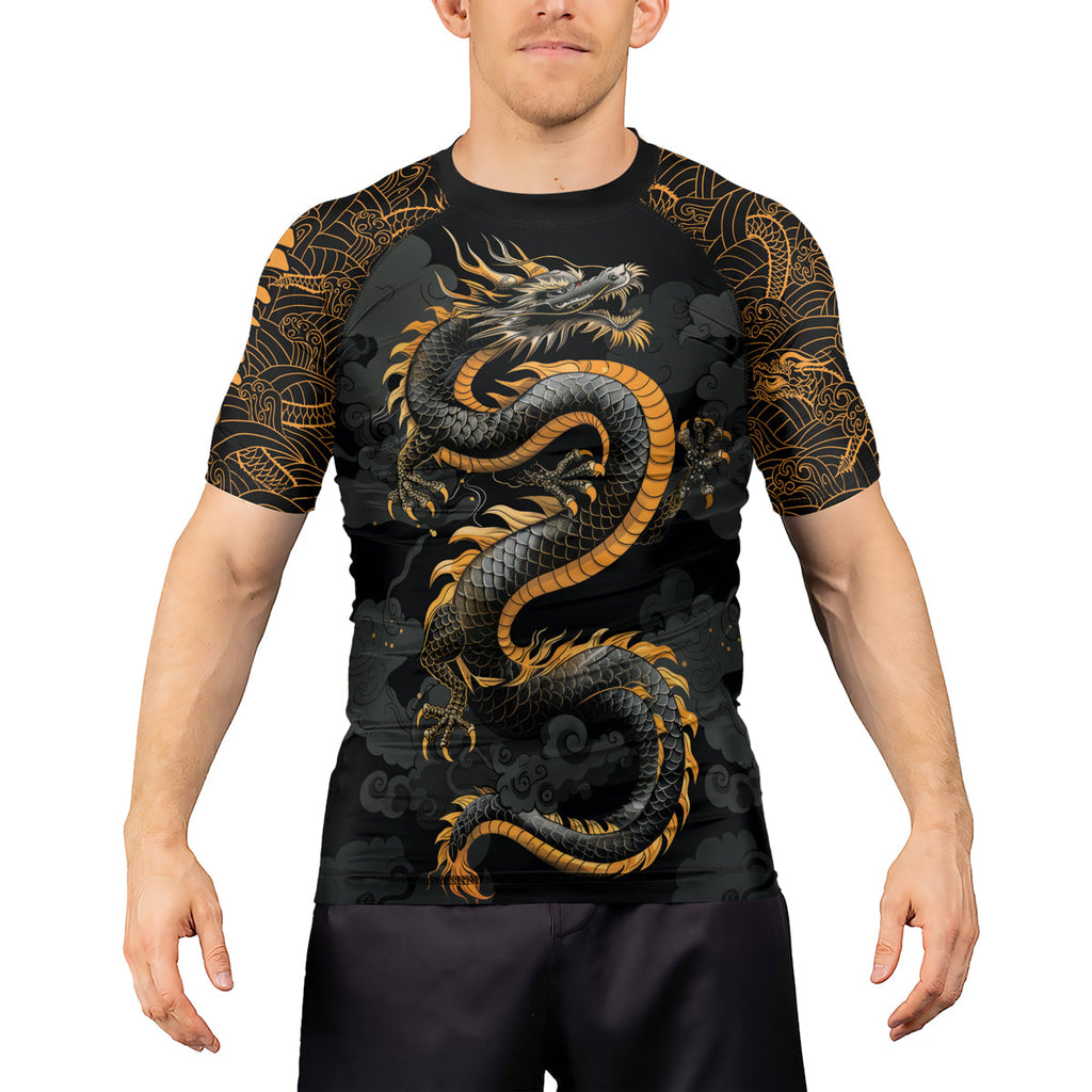 Rashninja Dragon Gold Majesty Men's Short Sleeve Rash Guard
