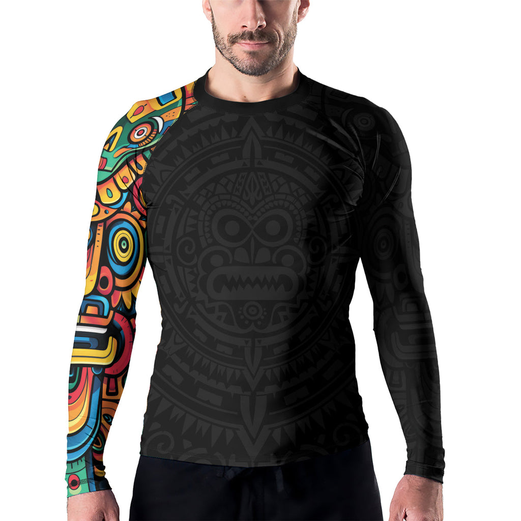 Rashninja Aztec Mask Rainbow Men's Long Sleeve Rash Guard