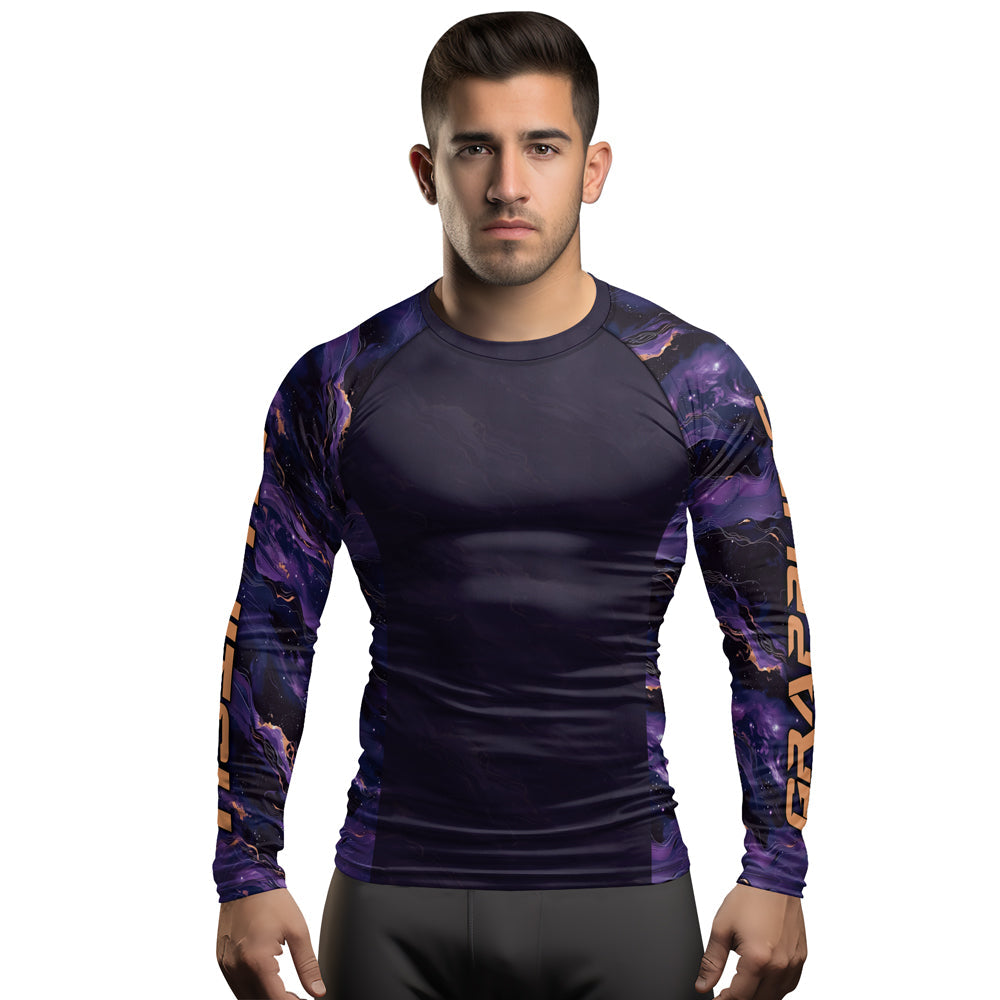 Rashninja Cyber Storm Marble Purple Men's Long Sleeve Rash Guard