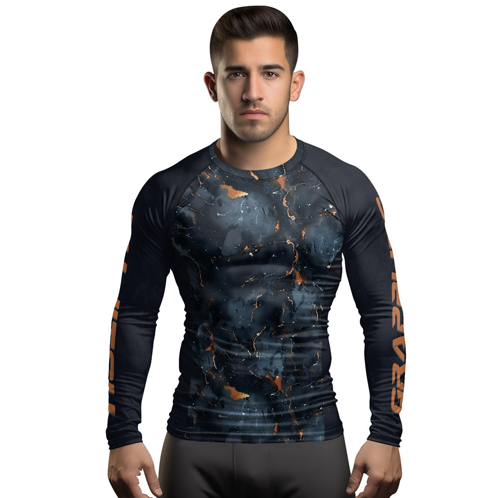 Rashninja Cyber Storm Marble Black Men's Long Sleeve Rash Guard