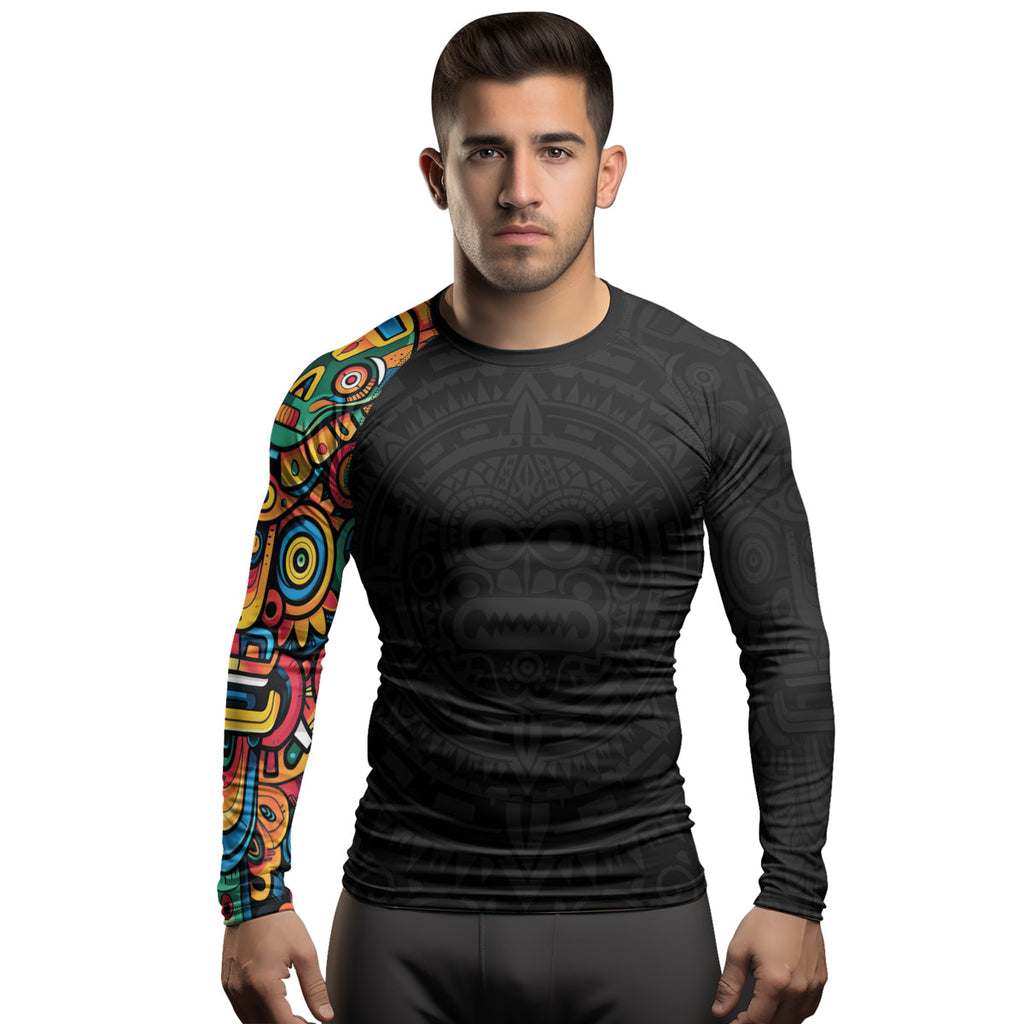 Rashninja Aztec Mask Rainbow Men's Long Sleeve Rash Guard