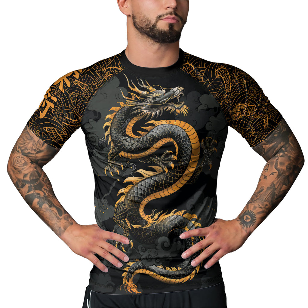 Rashninja Dragon Gold Majesty Men's Short Sleeve Rash Guard