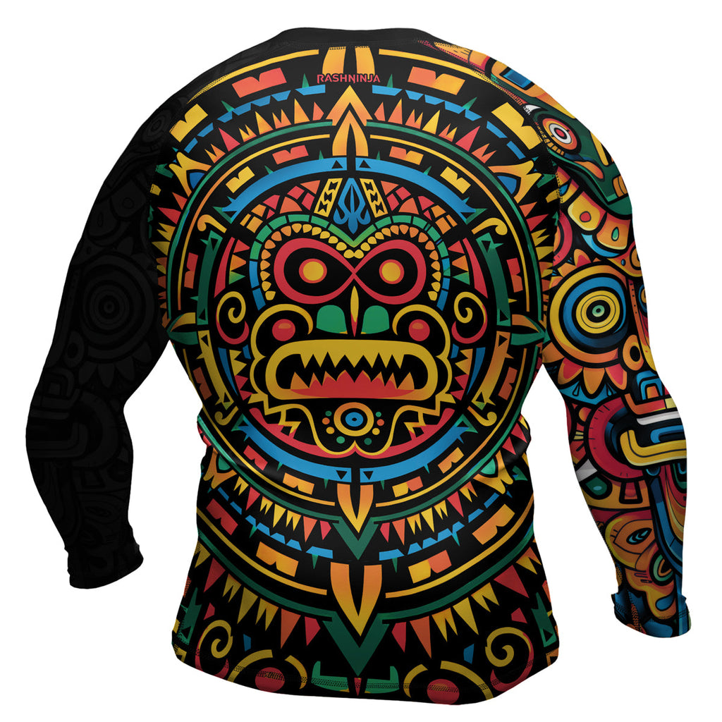 Rashninja Aztec Mask Rainbow Men's Long Sleeve Rash Guard