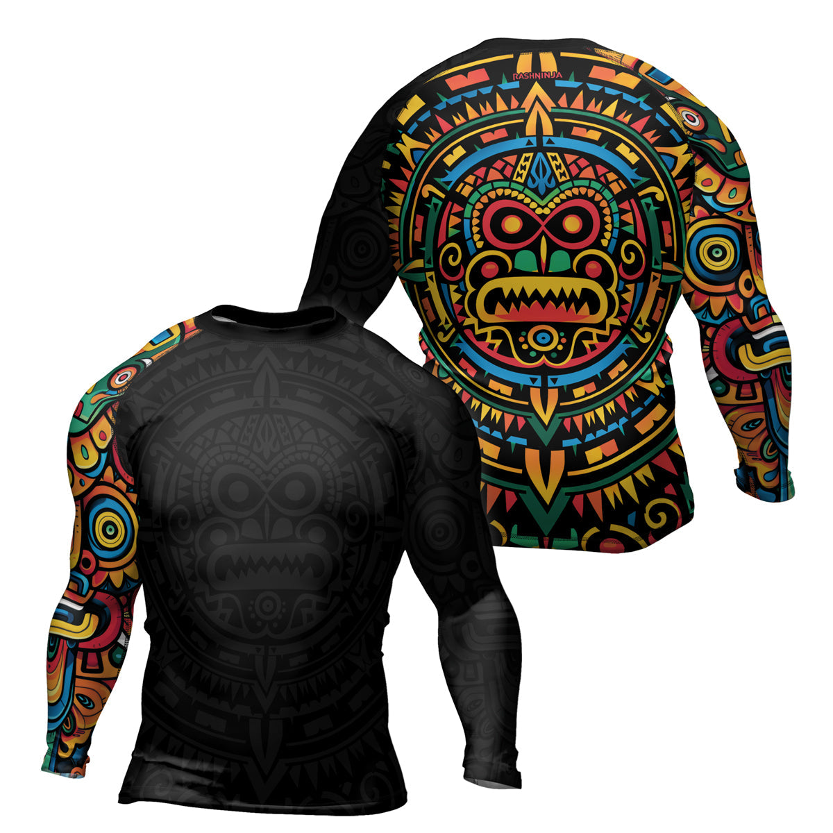 Rashninja Aztec Mask Rainbow Men's Long Sleeve Rash Guard