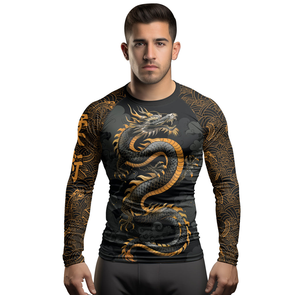 Rashninja Dragon Gold Majesty Men's Long Sleeve Rash Guard