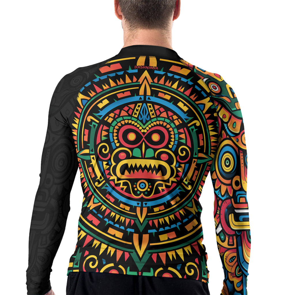 Rashninja Aztec Mask Rainbow Men's Long Sleeve Rash Guard