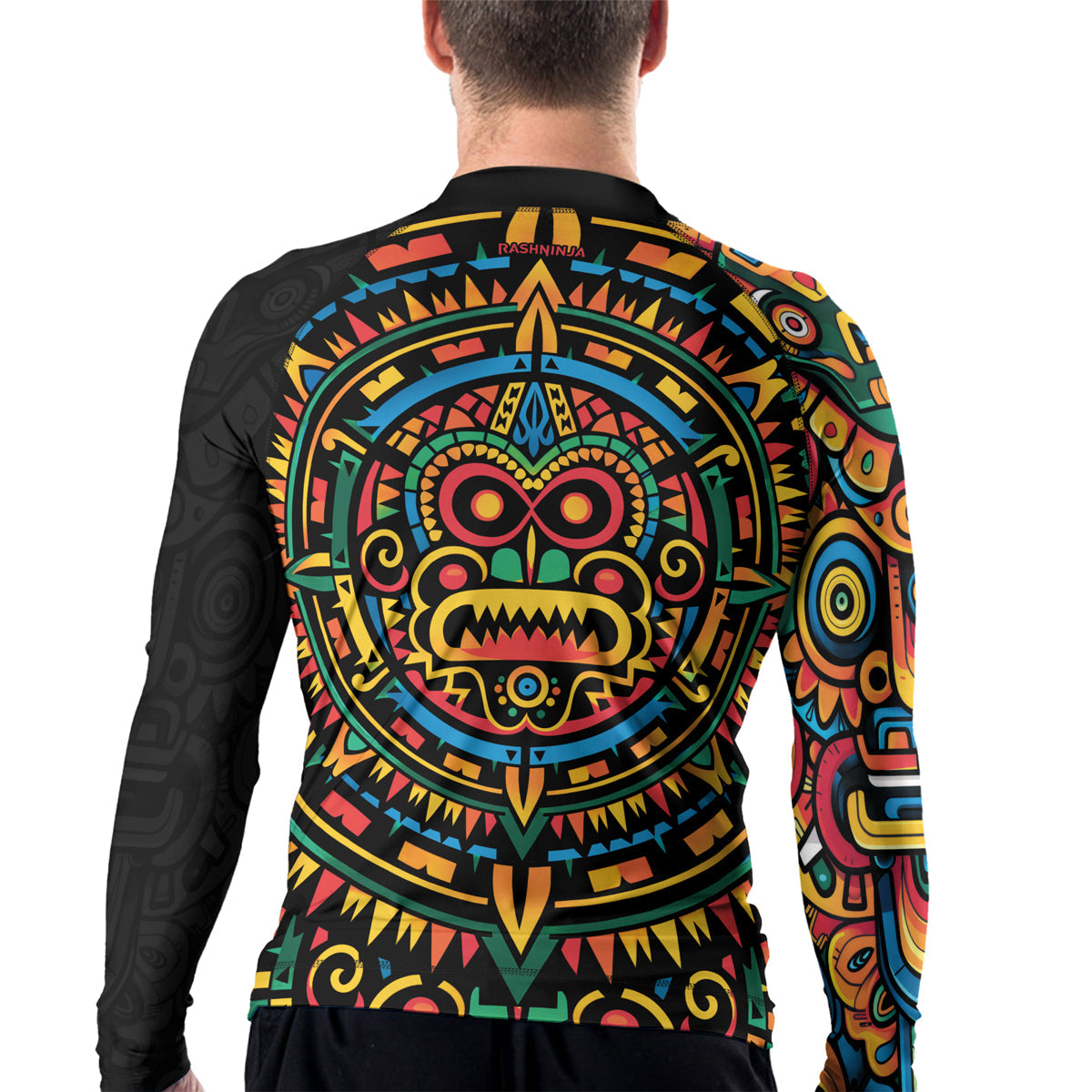 Rashninja Aztec Mask Rainbow Men's Long Sleeve Rash Guard