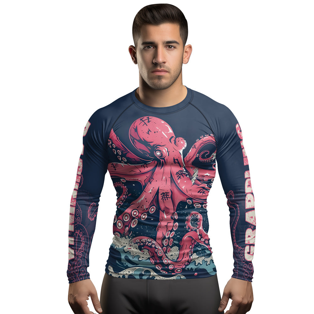 Rashninja Octopus Pink Kraken Men's Long Sleeve Rash Guard