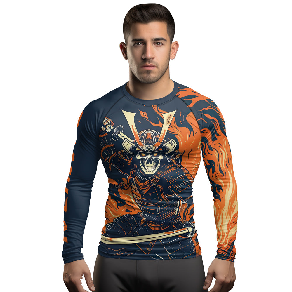 Rashninja Samurai Skull Flames Men's Long Sleeve Rash Guard