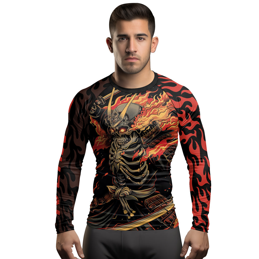 Rashninja Samurai Skull Flame Men's Long Sleeve Rash Guard
