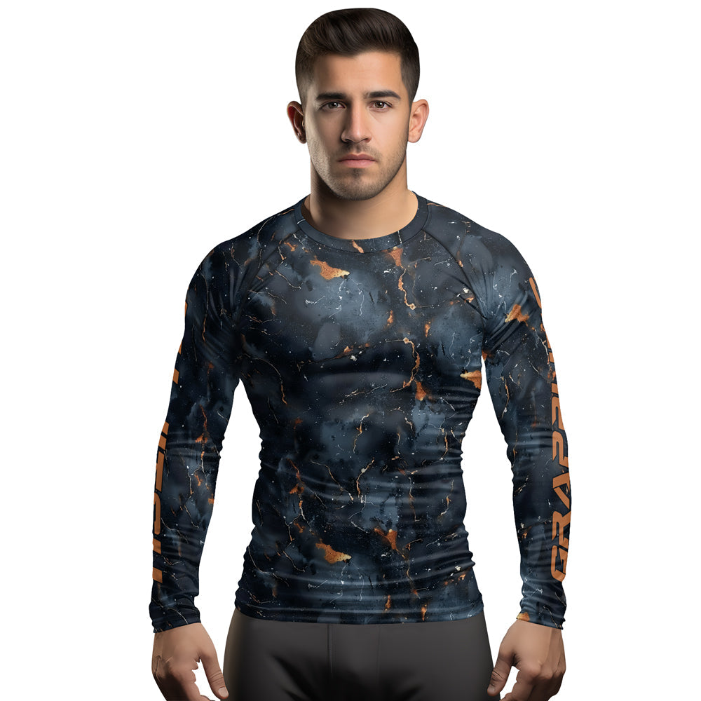Rashninja Cyber Storm Marble Black Men's Long Sleeve Rash Guard