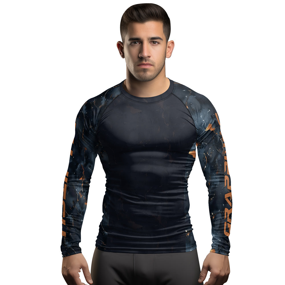 Rashninja Cyber Storm Marble Black Men's Long Sleeve Rash Guard
