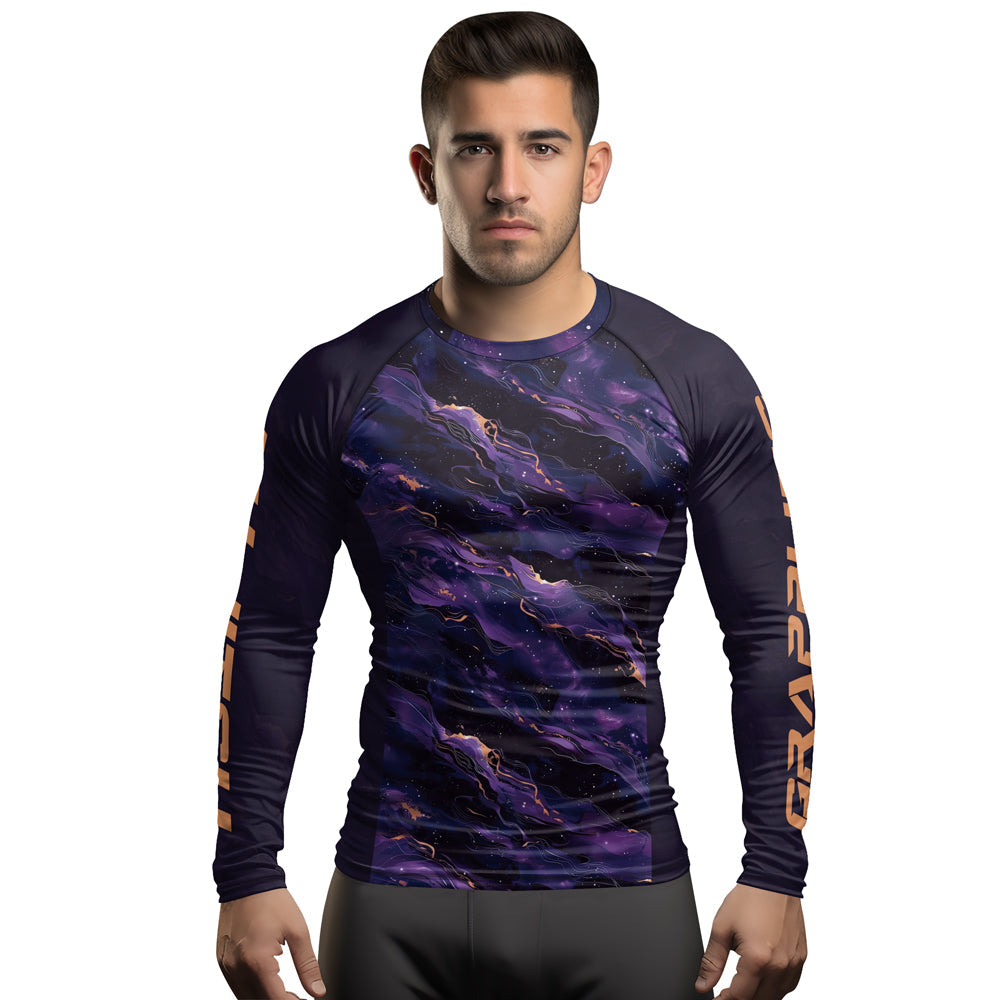 Rashninja Cyber Storm Marble Purple Men's Long Sleeve Rash Guard