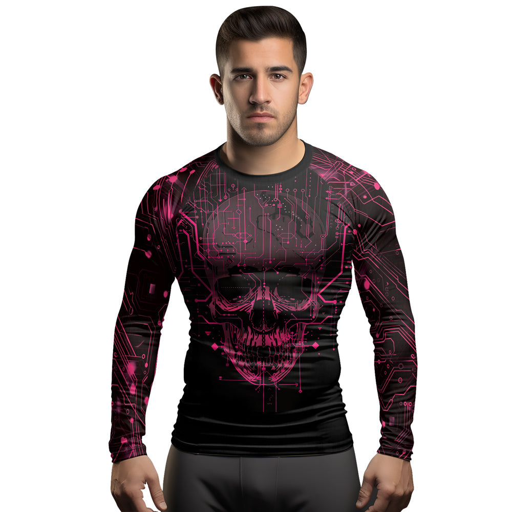 Rashninja Cyber Skull Circuit Red Men's Long Sleeve Rash Guard