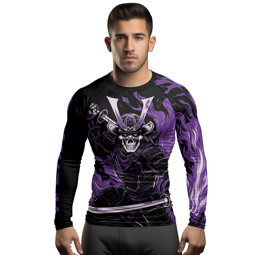 Rashninja Samurai Skull Flames Men's Long Sleeve Rash Guard