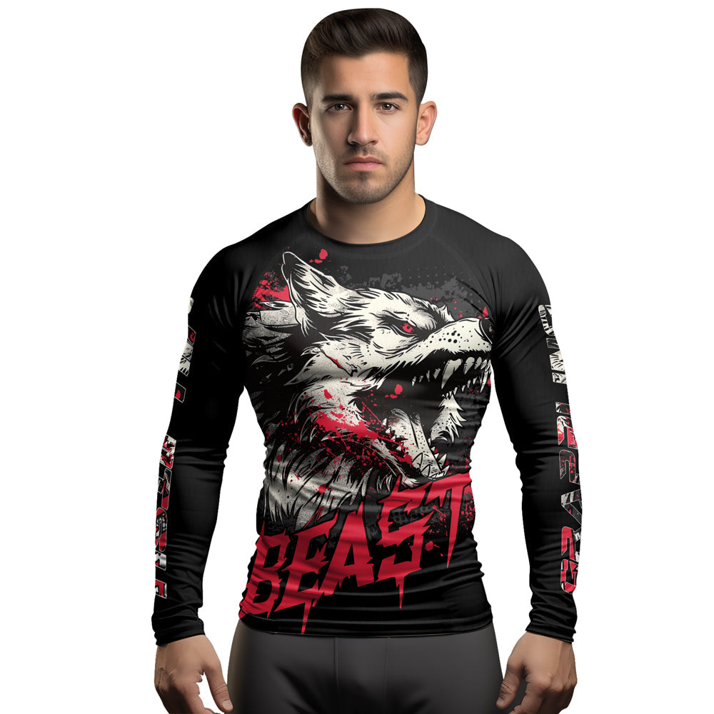 Rashninja Wolf Tribal Spirit Men's Long Sleeve Rash Guard
