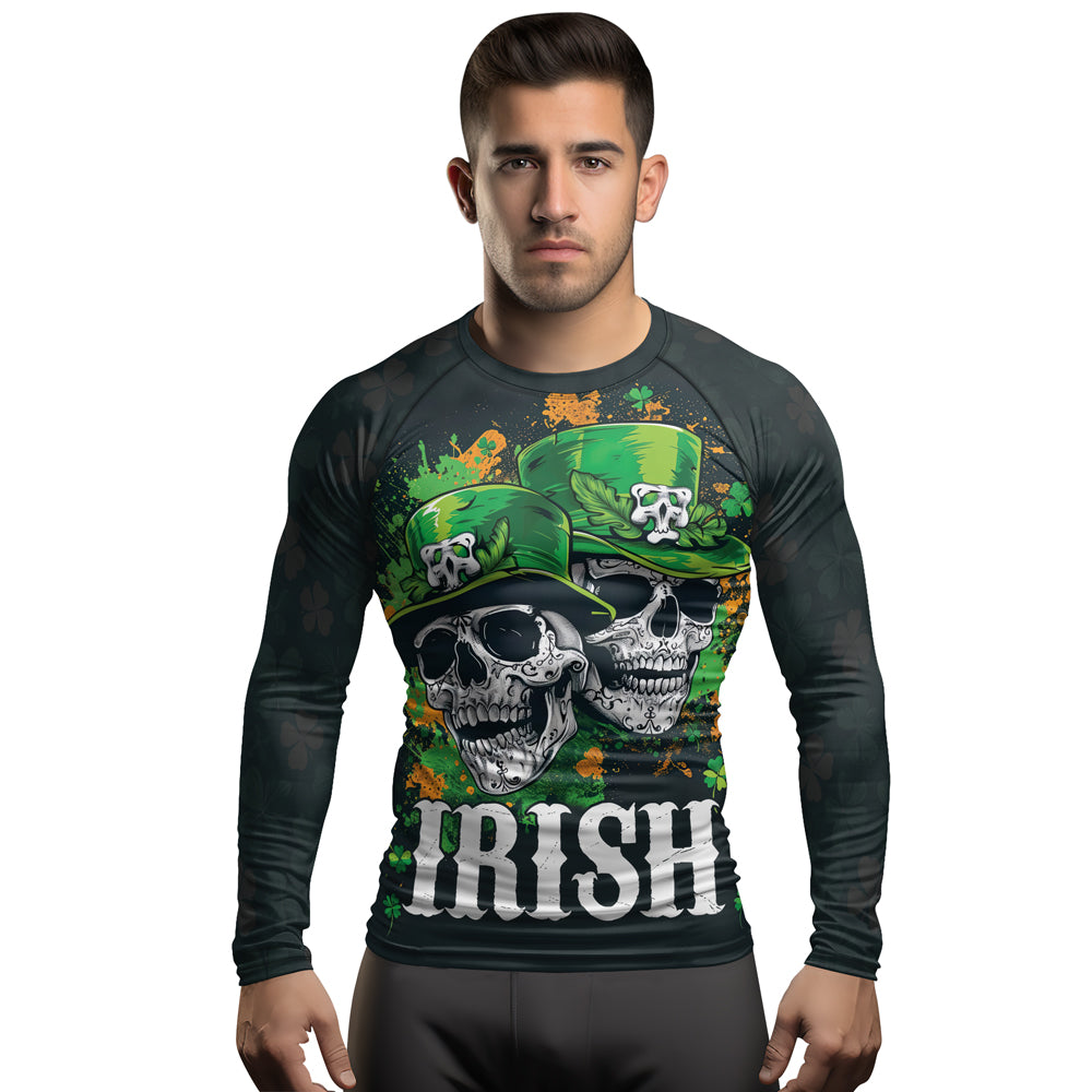 Rashninja Irish Leprechaun Skull Men's Long Sleeve Rash Guard