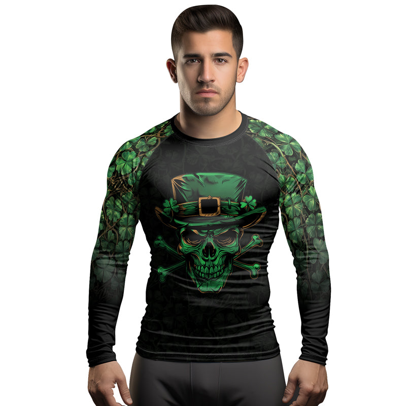 Rashninja Skully O’Shamrock Men's Long Sleeve Rash Guard