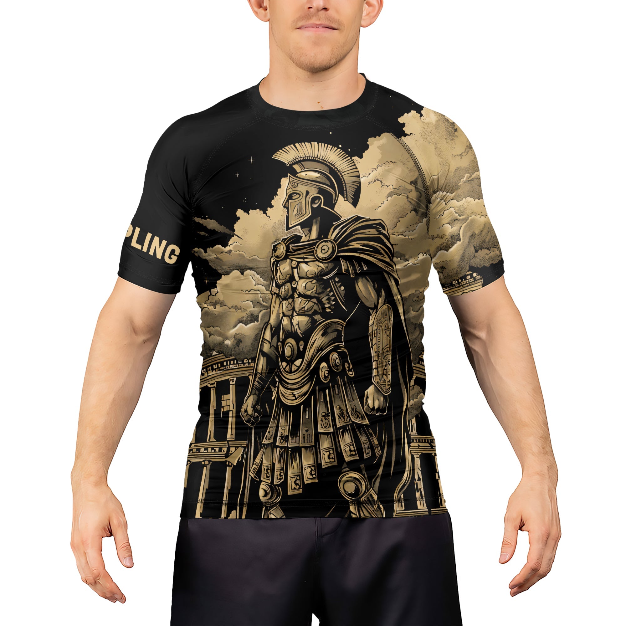 Rashninja Spartan Night Temple Men's Short Sleeve Rash Guard