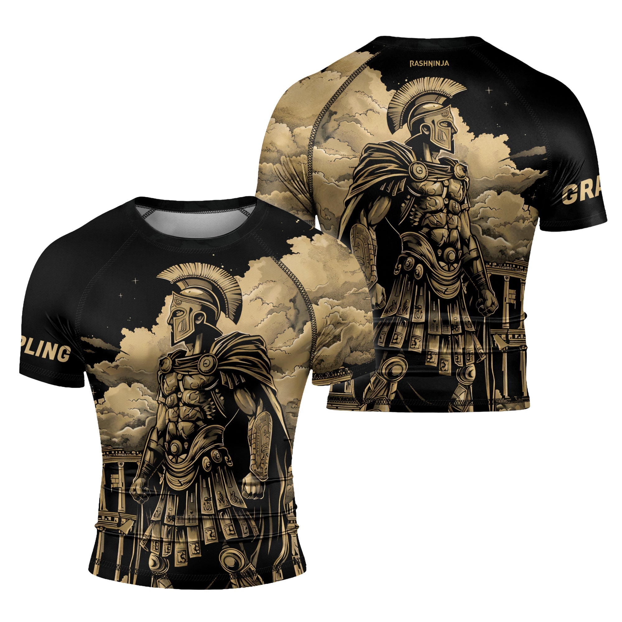 Rashninja Spartan Night Temple Men's Short Sleeve Rash Guard