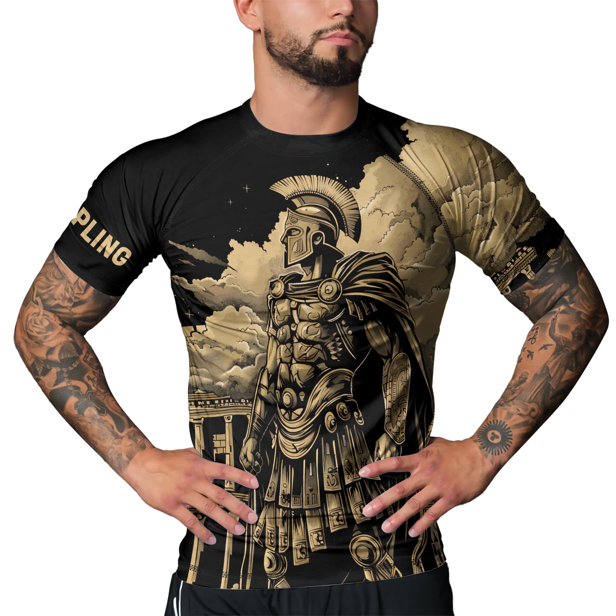 Rashninja Spartan Night Temple Men's Short Sleeve Rash Guard
