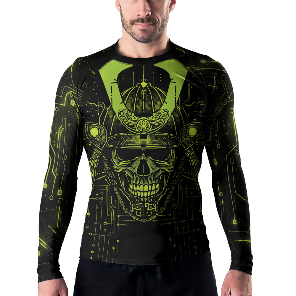 Rashninja Cyber Samurai Circuit Green Men's Long Sleeve Rash Guard