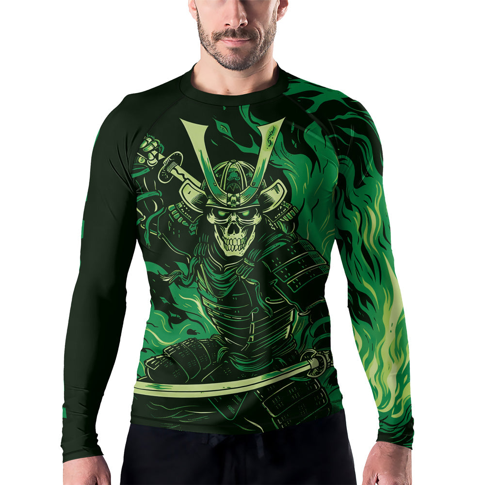 Rashninja Samurai Skull Flames Men's Long Sleeve Rash Guard