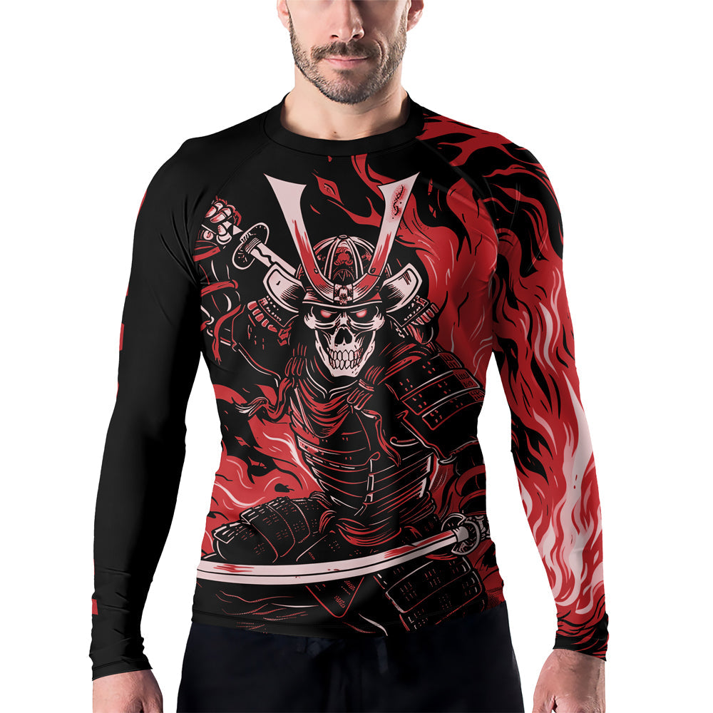 Rashninja Samurai Skull Flames Men's Long Sleeve Rash Guard