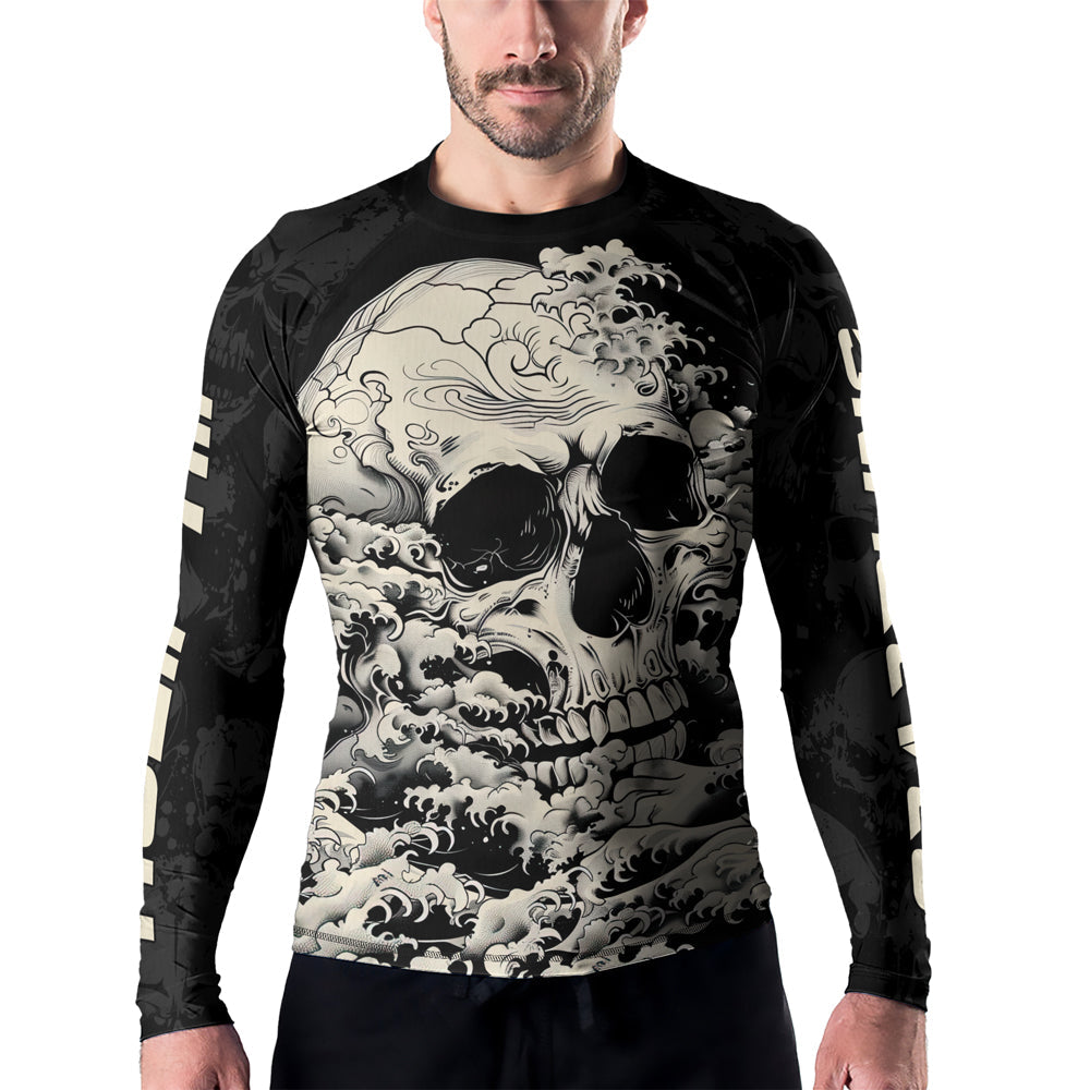 Rashninja Halloween Skull Wave Men's Long Sleeve Rash Guard
