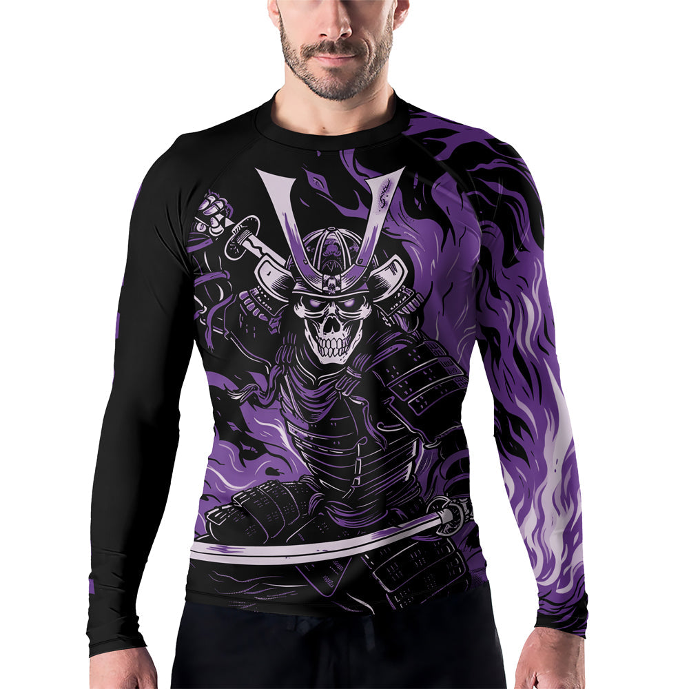 Rashninja Samurai Skull Flames Men's Long Sleeve Rash Guard