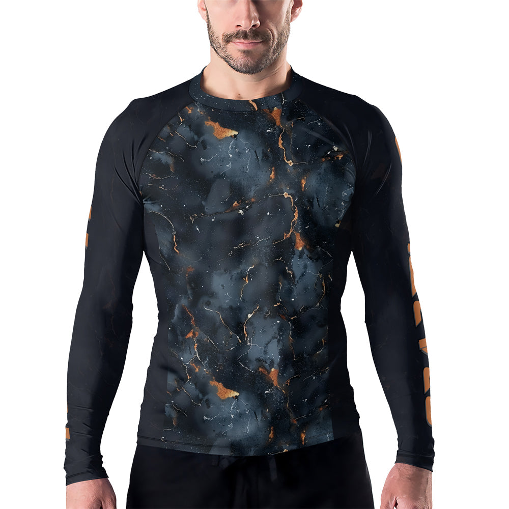 Rashninja Cyber Storm Marble Black Men's Long Sleeve Rash Guard