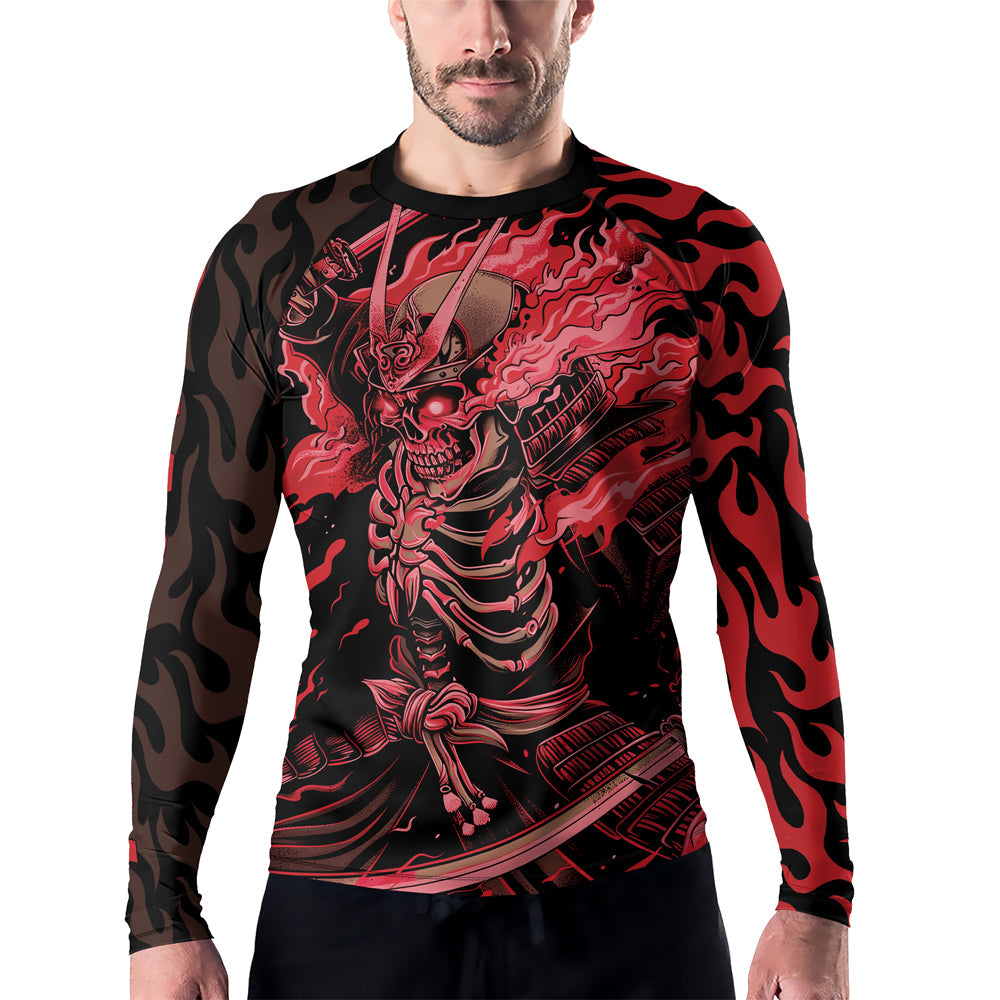 Rashninja Samurai Skull Flame Men's Long Sleeve Rash Guard