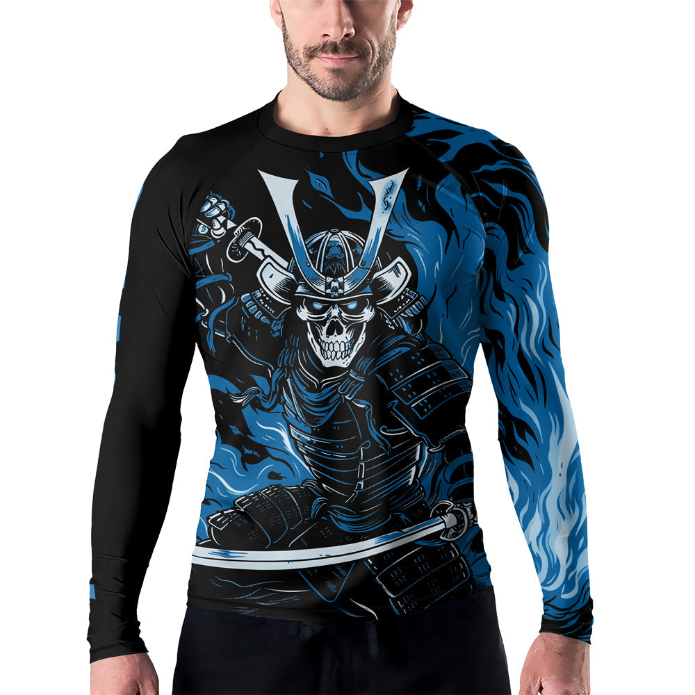 Rashninja Samurai Skull Flames Men's Long Sleeve Rash Guard