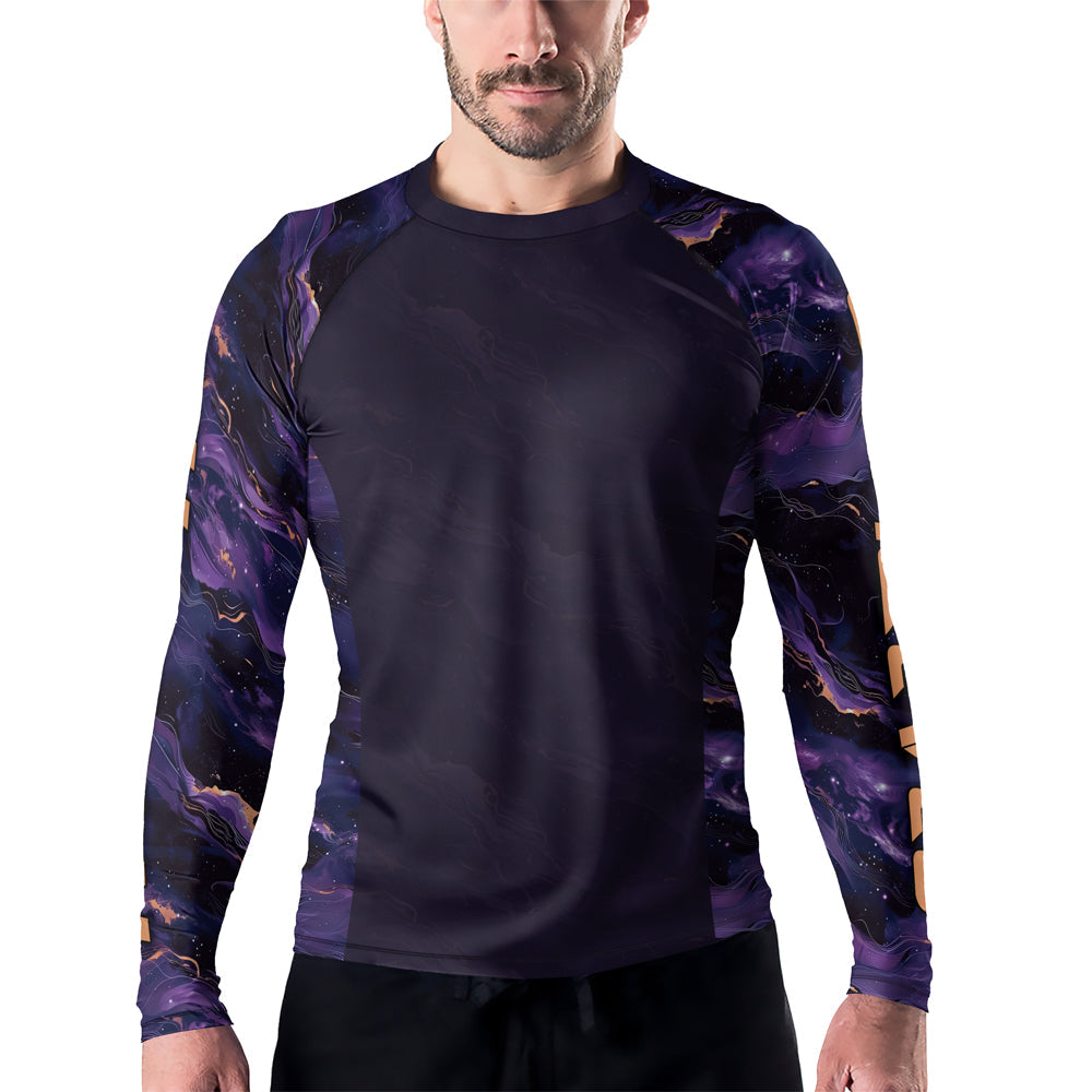 Rashninja Cyber Storm Marble Purple Men's Long Sleeve Rash Guard