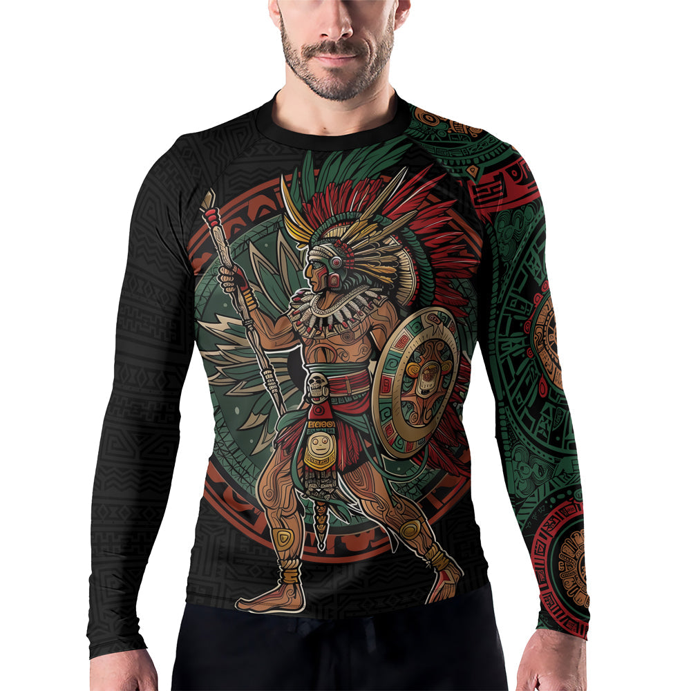 Rashninja Aztec Warrior Red Feather Men's Long Sleeve Rash Guard